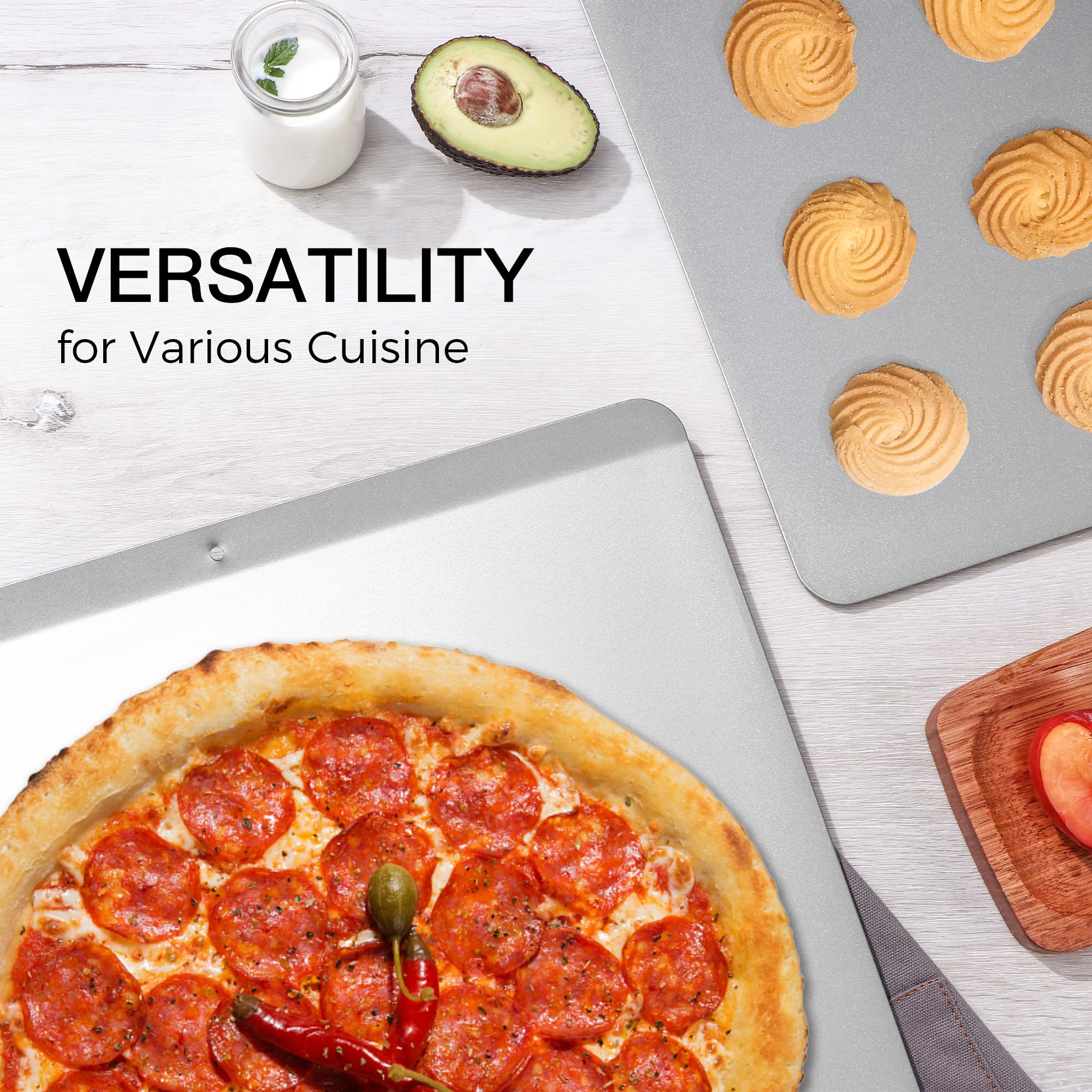 Insulated nonstick cookie sheet set with flat edge design for even baking and commercial oven use