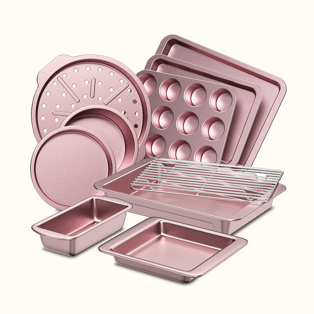pink 10-piece wide-rimmed baking tray set by HONGBAKE
