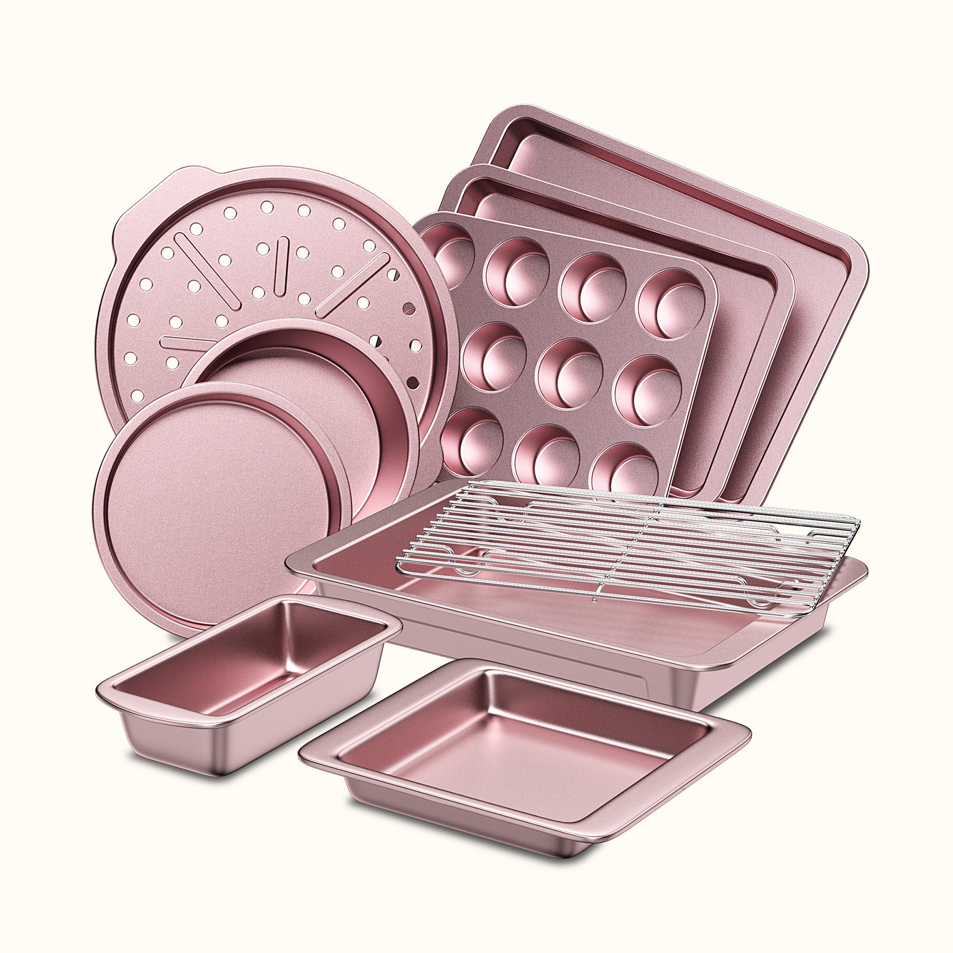 pink 10-piece wide-rimmed baking tray set by HONGBAKE