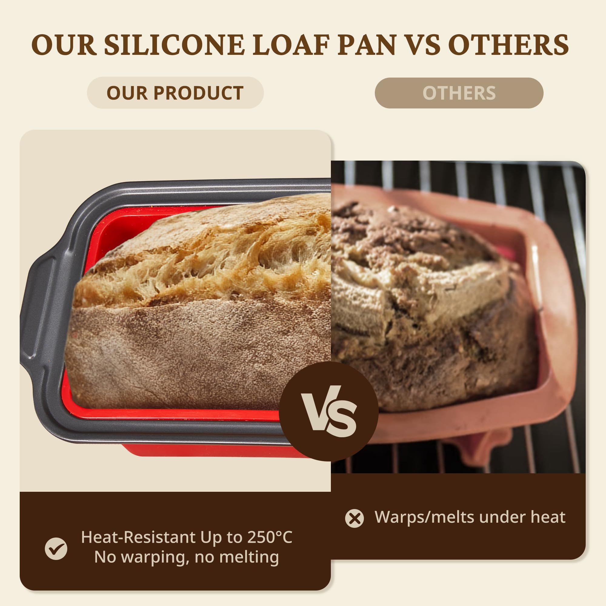 Silicone bread loaf pan with carbon steel frame for 9x5 homemade bread, red