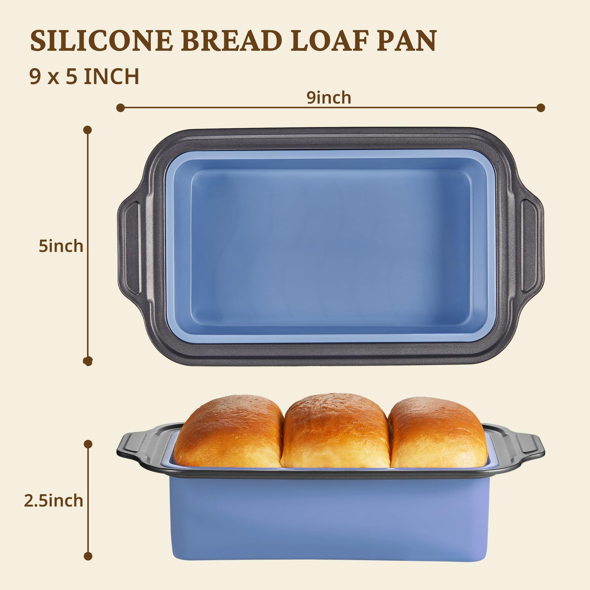 Silicone bread loaf pan with carbon steel frame for 9x5 homemade bread, sky blue