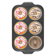 Silicone donut pan with carbon steel frame for baking six donuts, brown