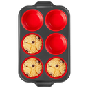 Silicone jumbo muffin and cupcake pan with carbon steel frame, 6 cup, red