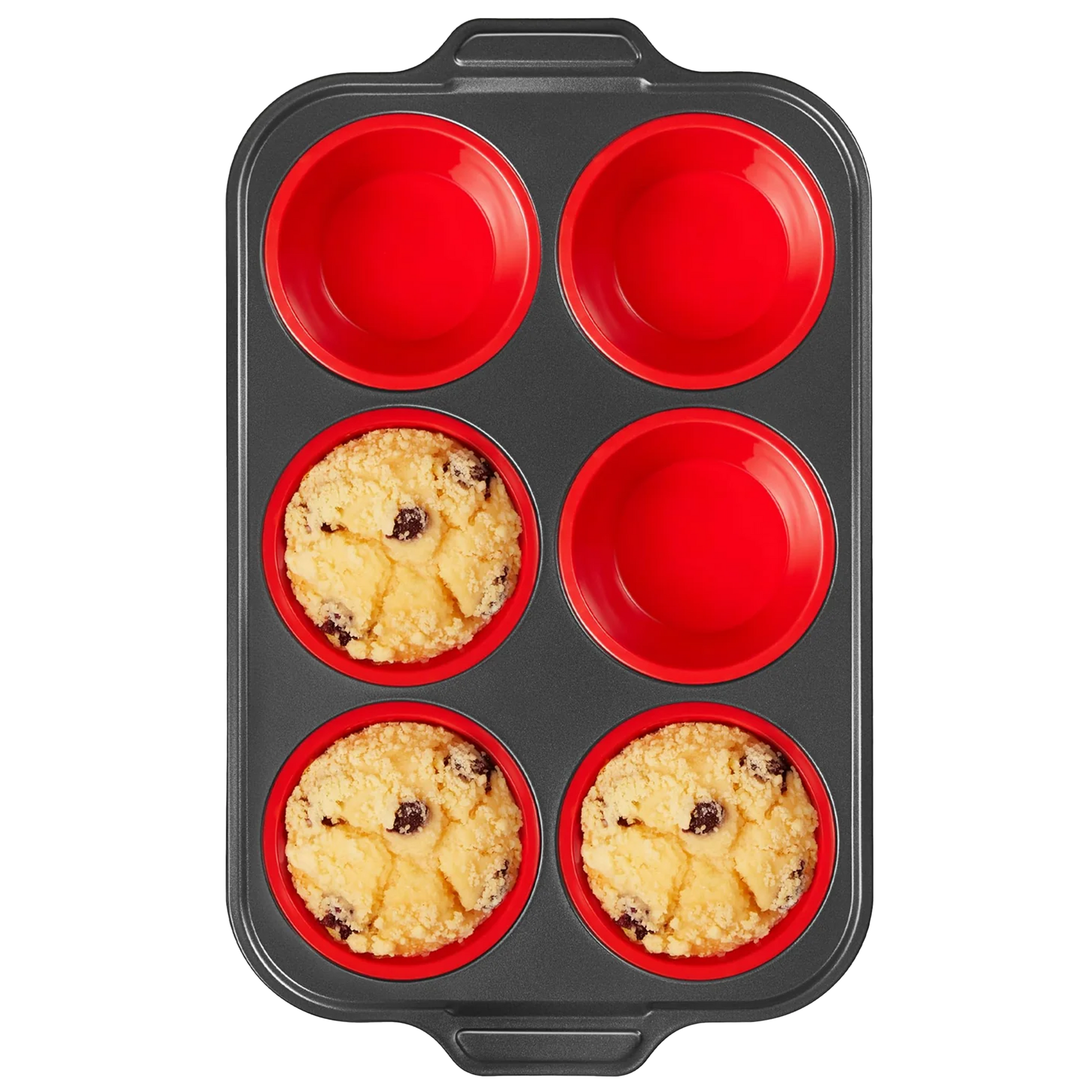 Silicone jumbo muffin and cupcake pan with carbon steel frame, 6 cup, red