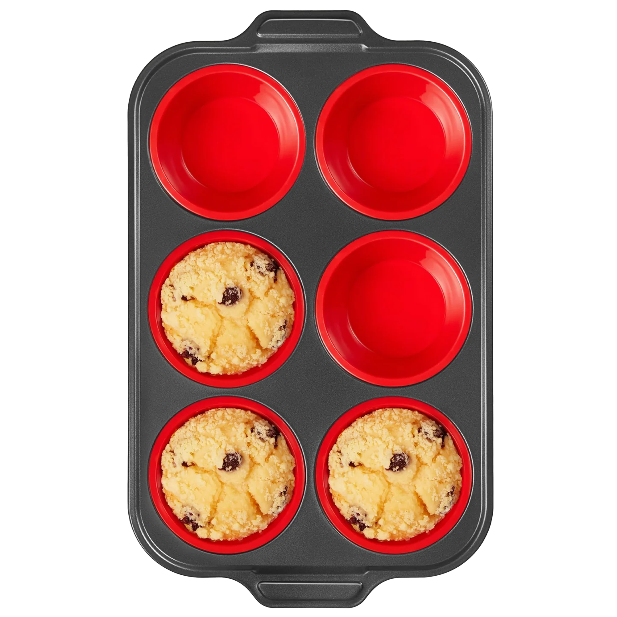 Silicone jumbo muffin and cupcake pan with carbon steel frame, 6 cup, red