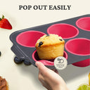 Silicone jumbo muffin and cupcake pan with carbon steel frame, 6 cup, rose