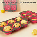 Silicone jumbo muffin and cupcake pan with carbon steel frame, 6 cup, rose
