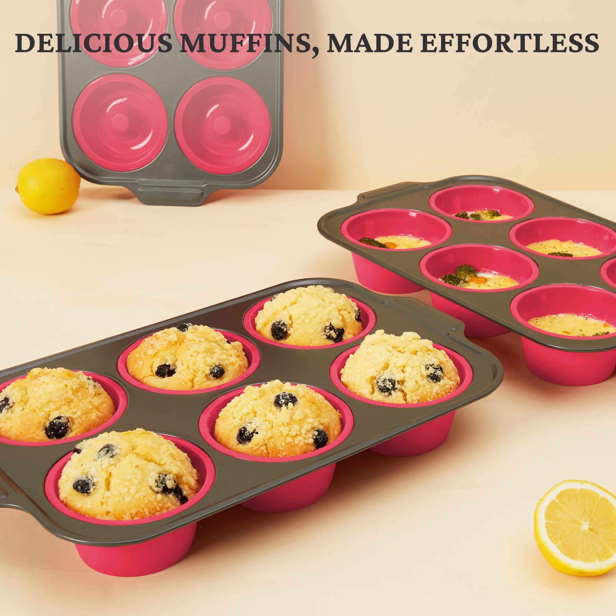 Silicone jumbo muffin and cupcake pan with carbon steel frame, 6 cup, rose