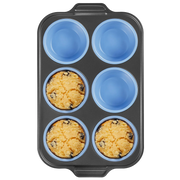Silicone jumbo muffin and cupcake pan with carbon steel frame, 6 cup, sky blue