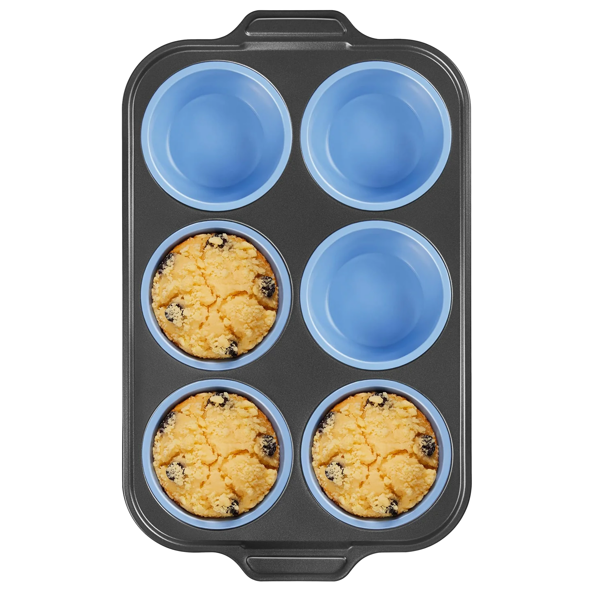 Silicone jumbo muffin and cupcake pan with carbon steel frame, 6 cup, sky blue