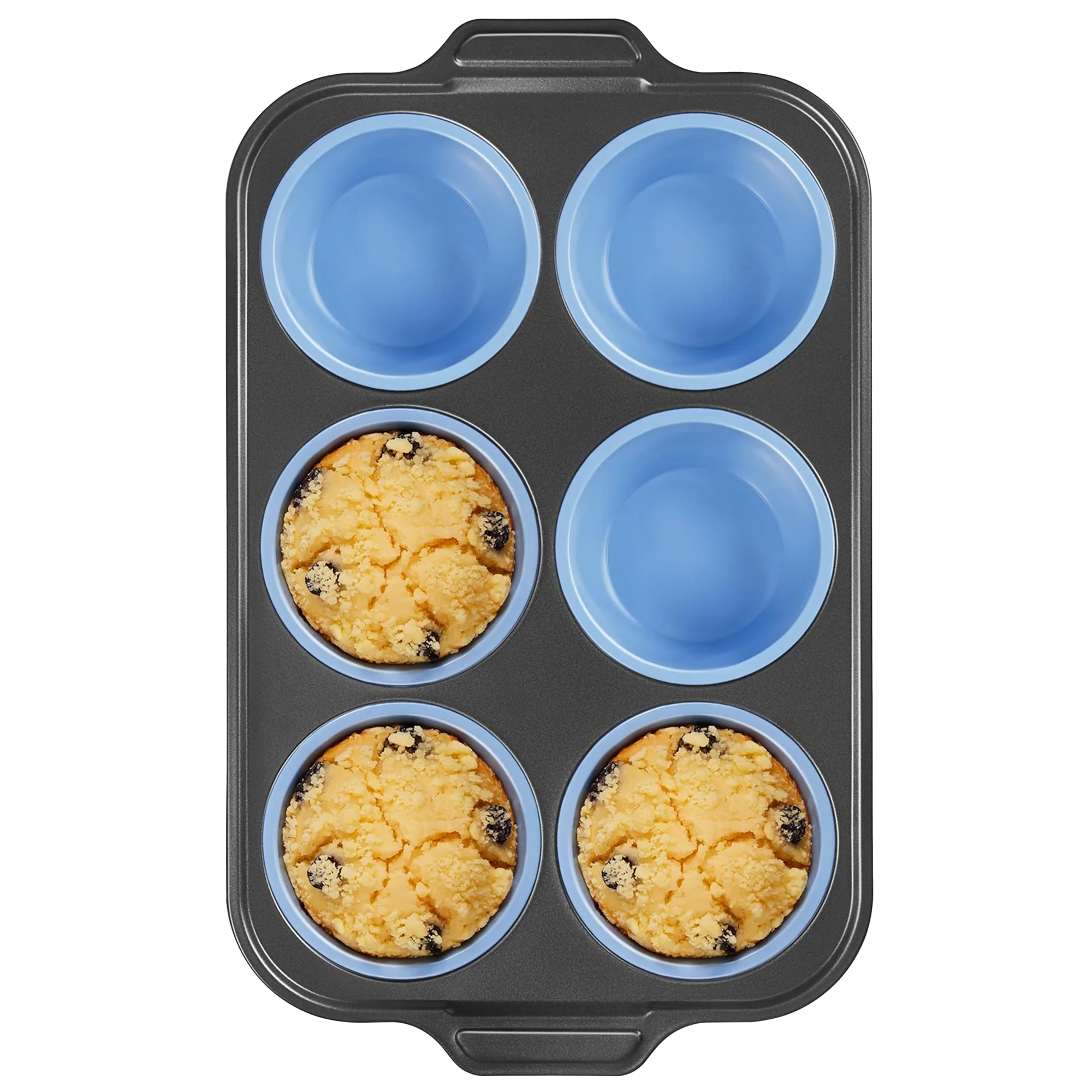 Silicone jumbo muffin and cupcake pan with carbon steel frame, 6 cup, sky blue