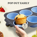 Silicone jumbo muffin and cupcake pan with carbon steel frame, 6 cup, sky blue