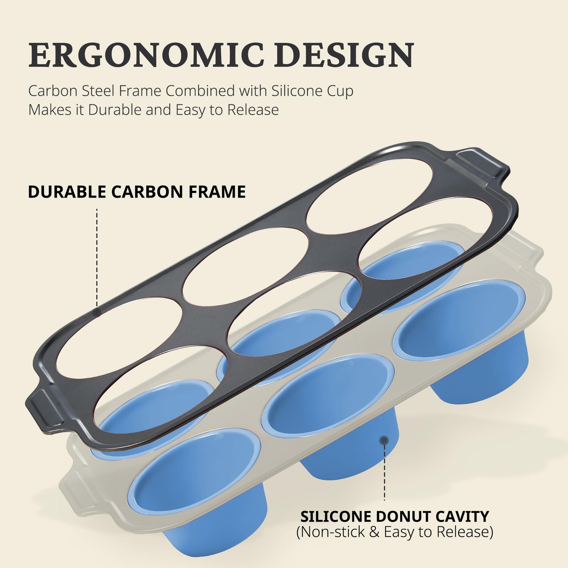 Silicone jumbo muffin and cupcake pan with carbon steel frame, 6 cup, sky blue