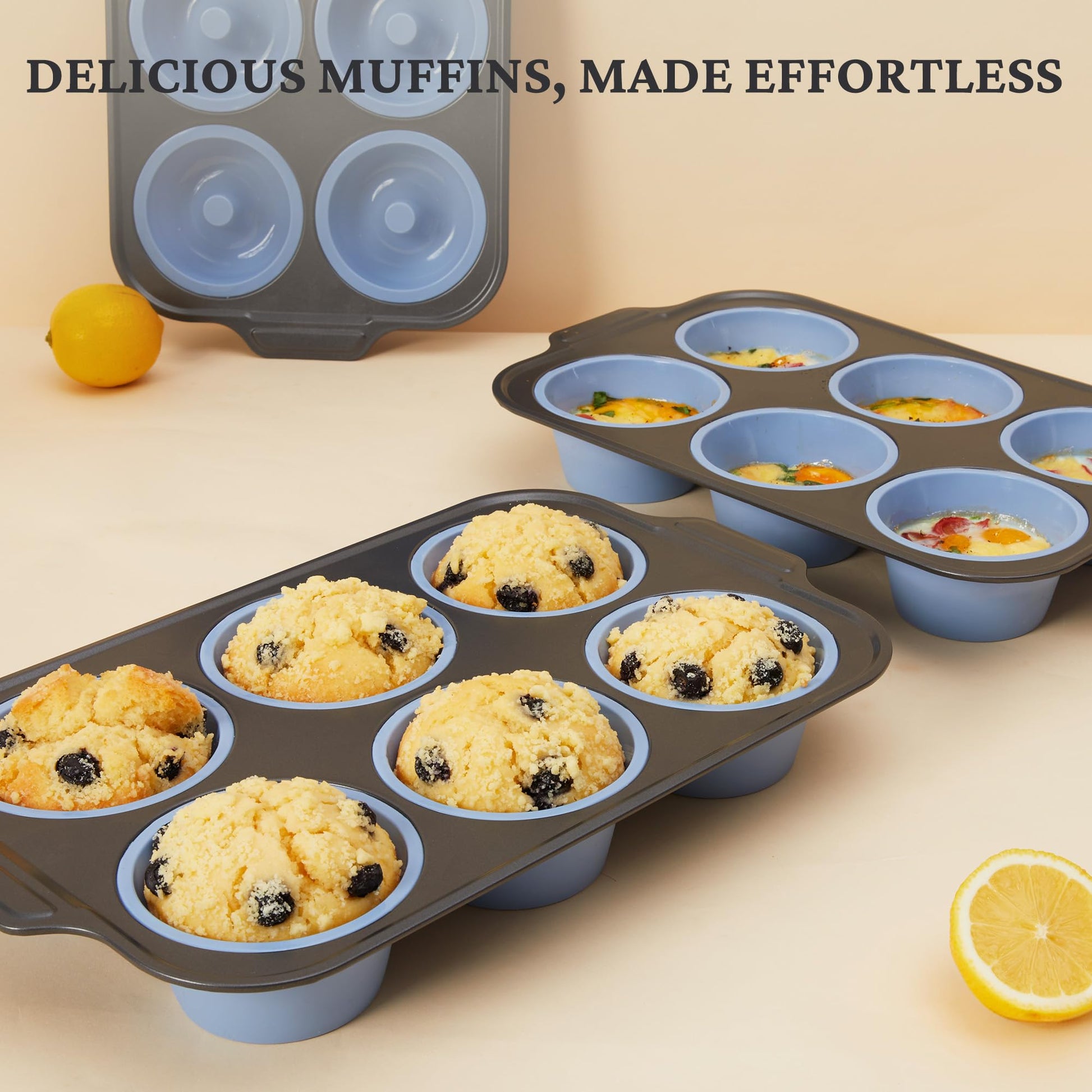 Silicone jumbo muffin and cupcake pan with carbon steel frame, 6 cup, sky blue