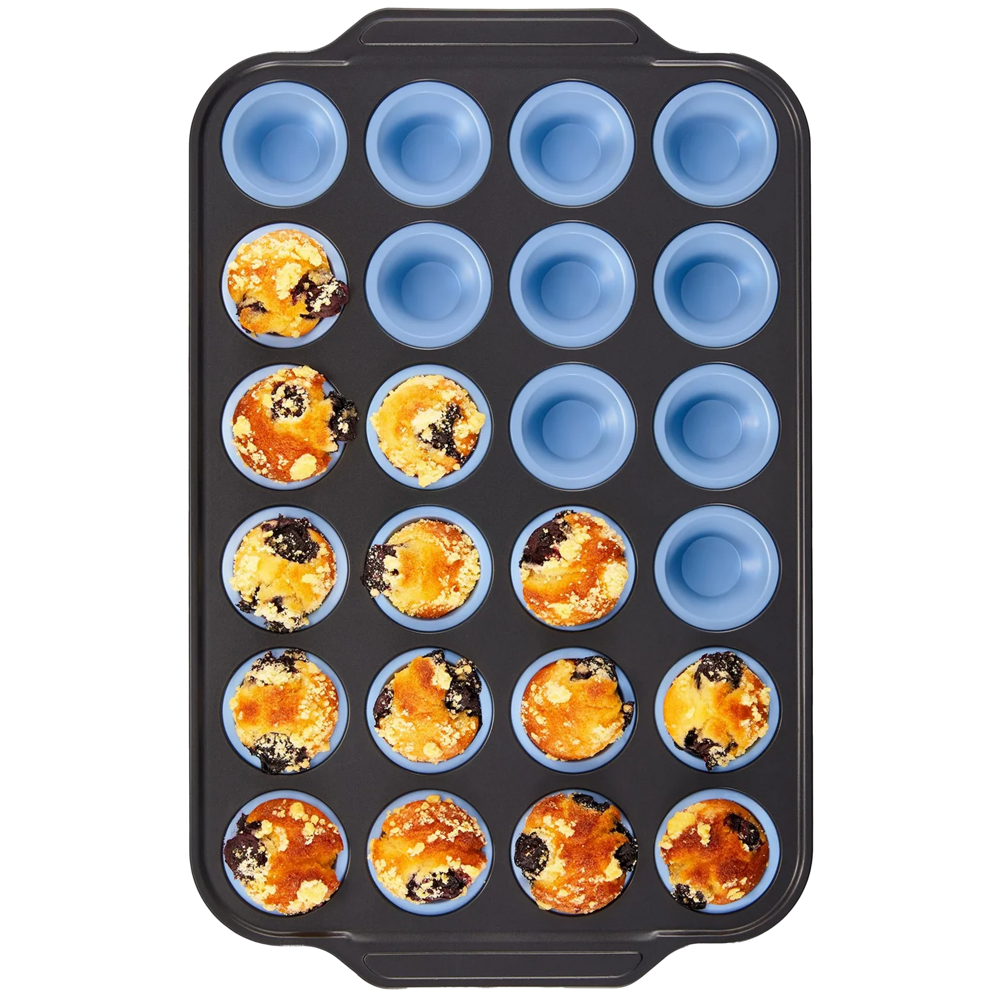 Silicone mini muffin and cupcake pan with carbon steel frame, 24 cup, sky blue