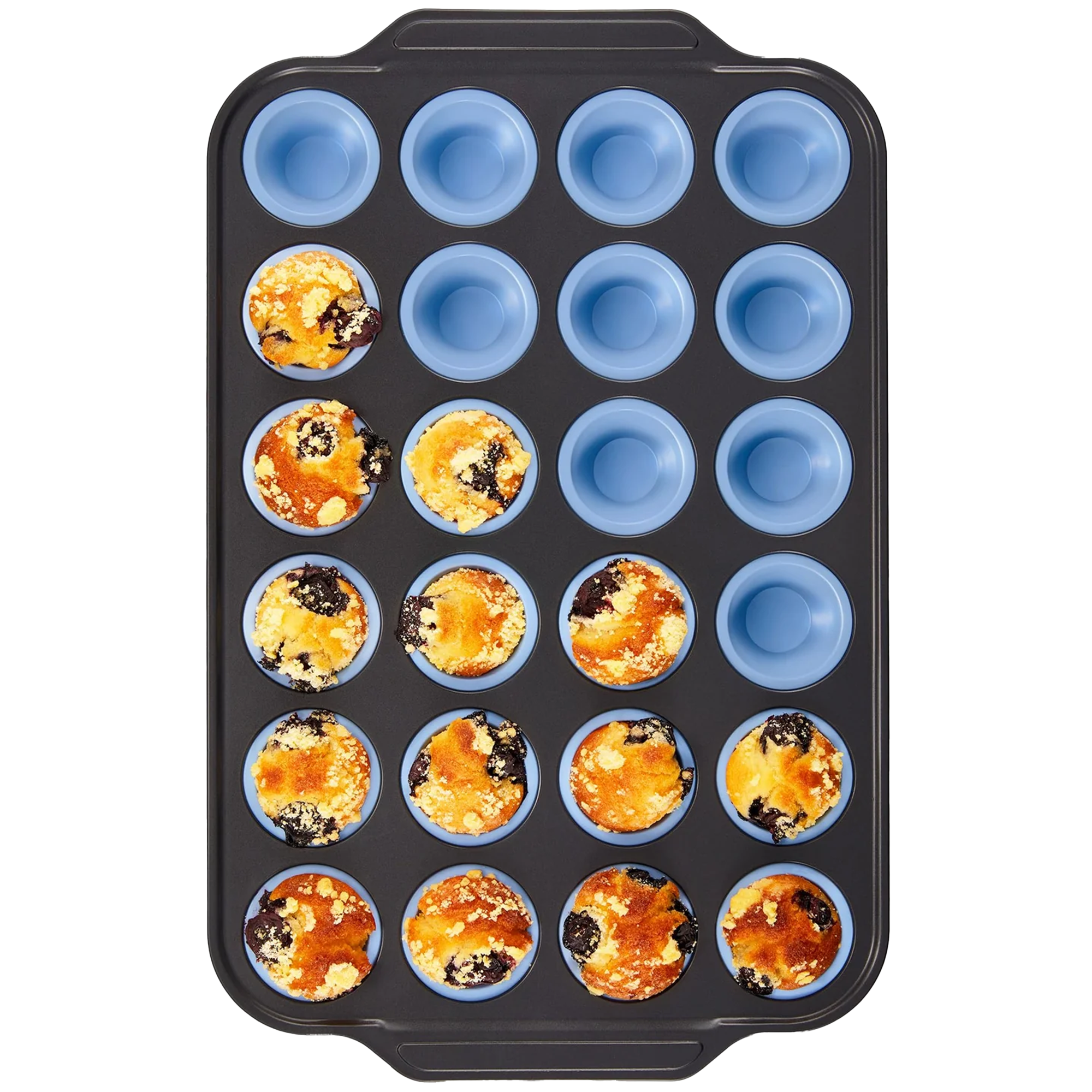 Silicone mini muffin and cupcake pan with carbon steel frame, 24 cup, sky blue