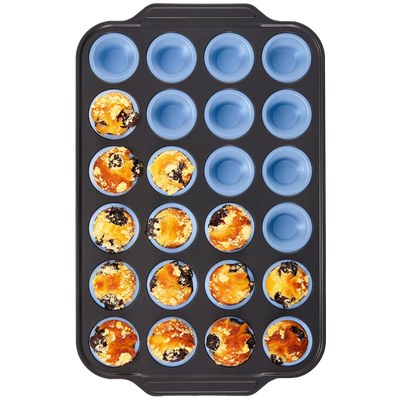 Silicone Mini Muffin & Cupcake Pan with Carbon Steel Frame 24-Cup