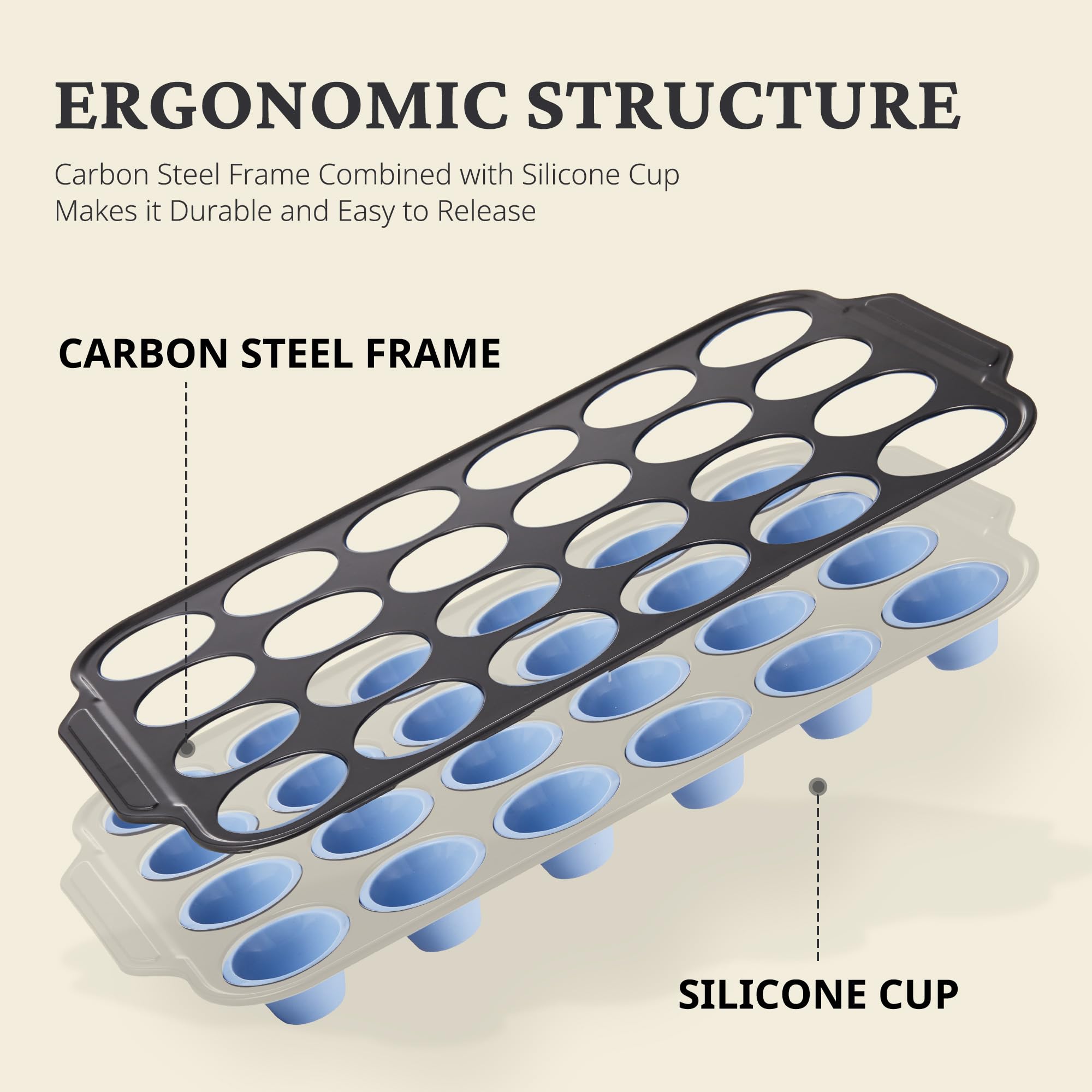 Silicone mini muffin and cupcake pan with carbon steel frame, 24 cup, sky blue
