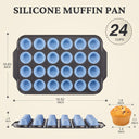 Silicone mini muffin and cupcake pan with carbon steel frame, 24 cup, sky blue