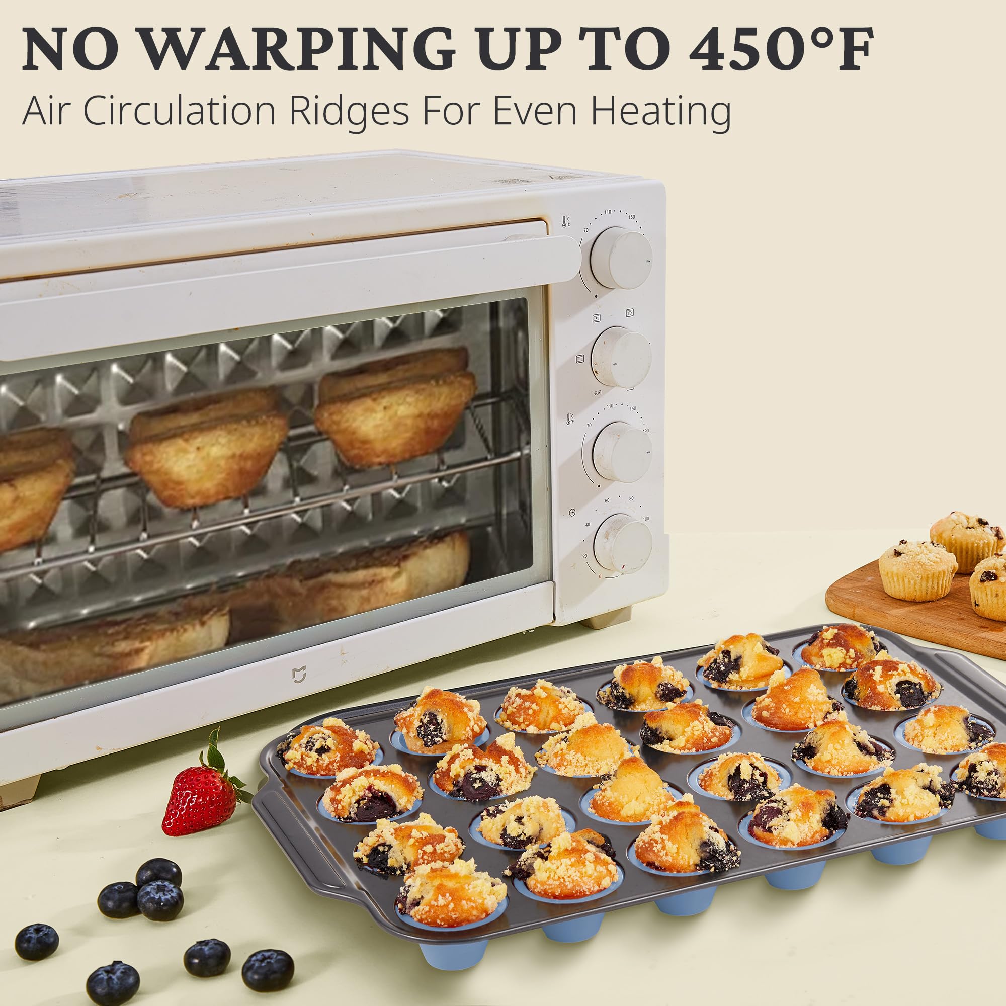 Silicone mini muffin and cupcake pan with carbon steel frame, 24 cup, sky blue