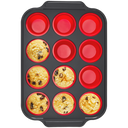 Silicone muffin and cupcake pan with carbon steel frame, 12 cup, red