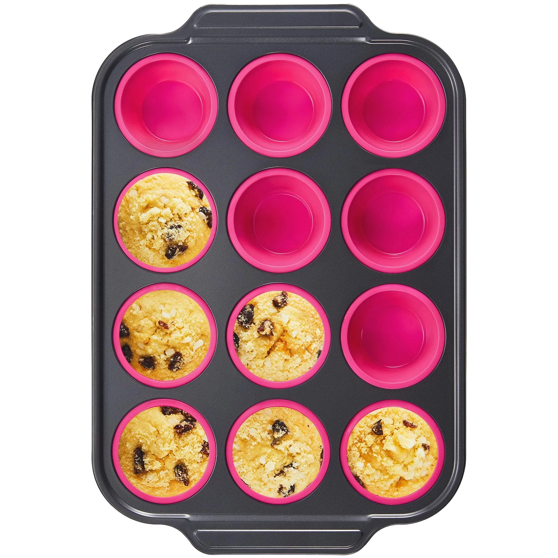 Silicone muffin and cupcake pan with carbon steel frame, 12 cup, rose