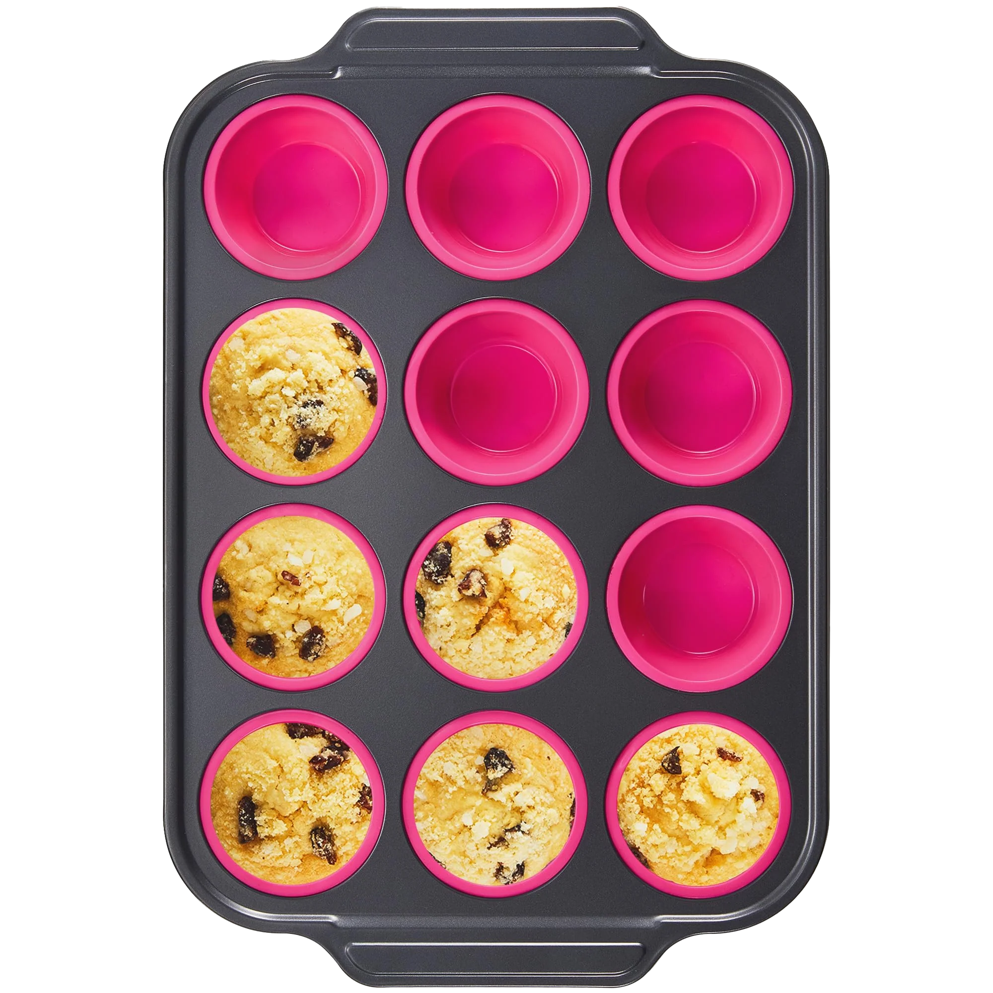 Silicone muffin and cupcake pan with carbon steel frame, 12 cup, rose