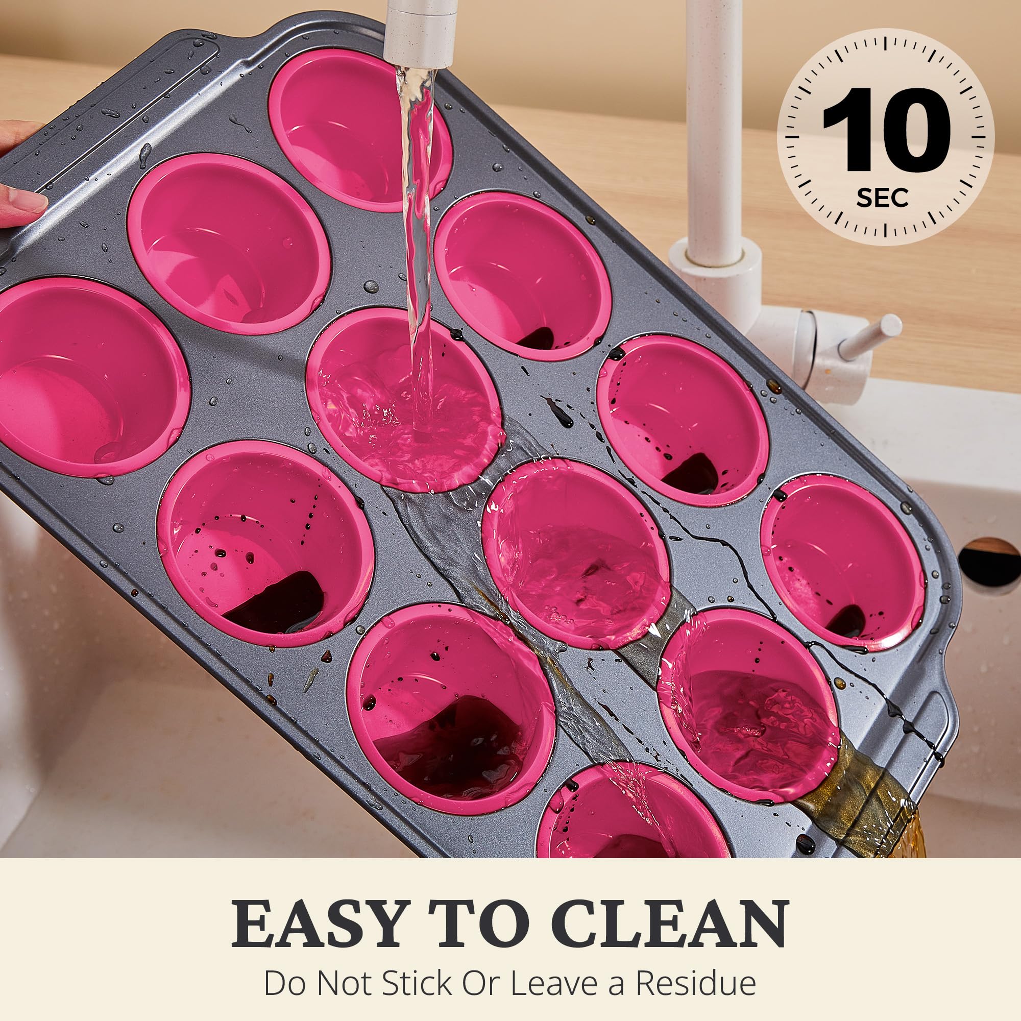 Silicone muffin and cupcake pan with carbon steel frame, 12 cup, rose