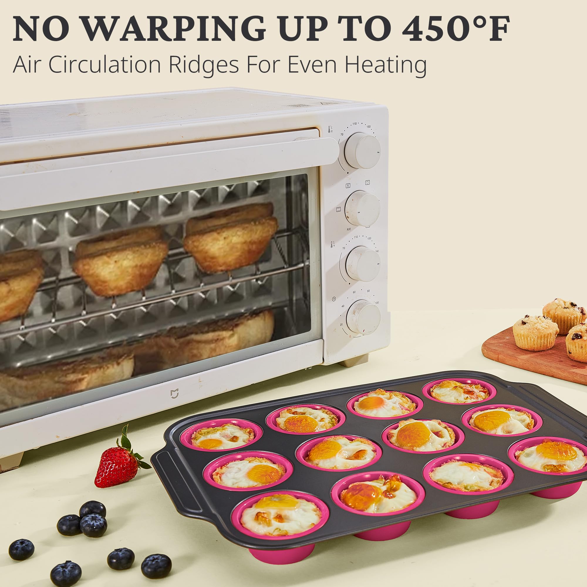 Silicone muffin and cupcake pan with carbon steel frame, 12 cup, rose