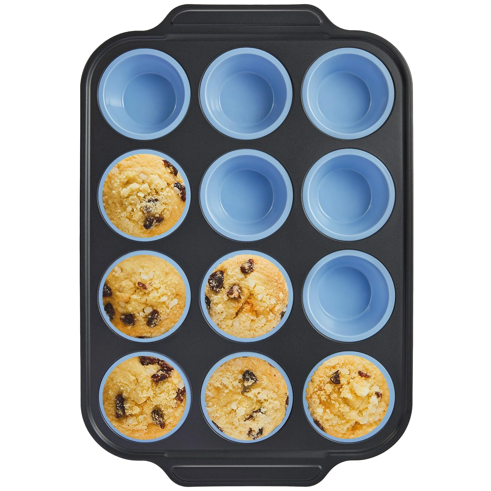 Silicone muffin and cupcake pan with carbon steel frame, 12 cup, sky blue