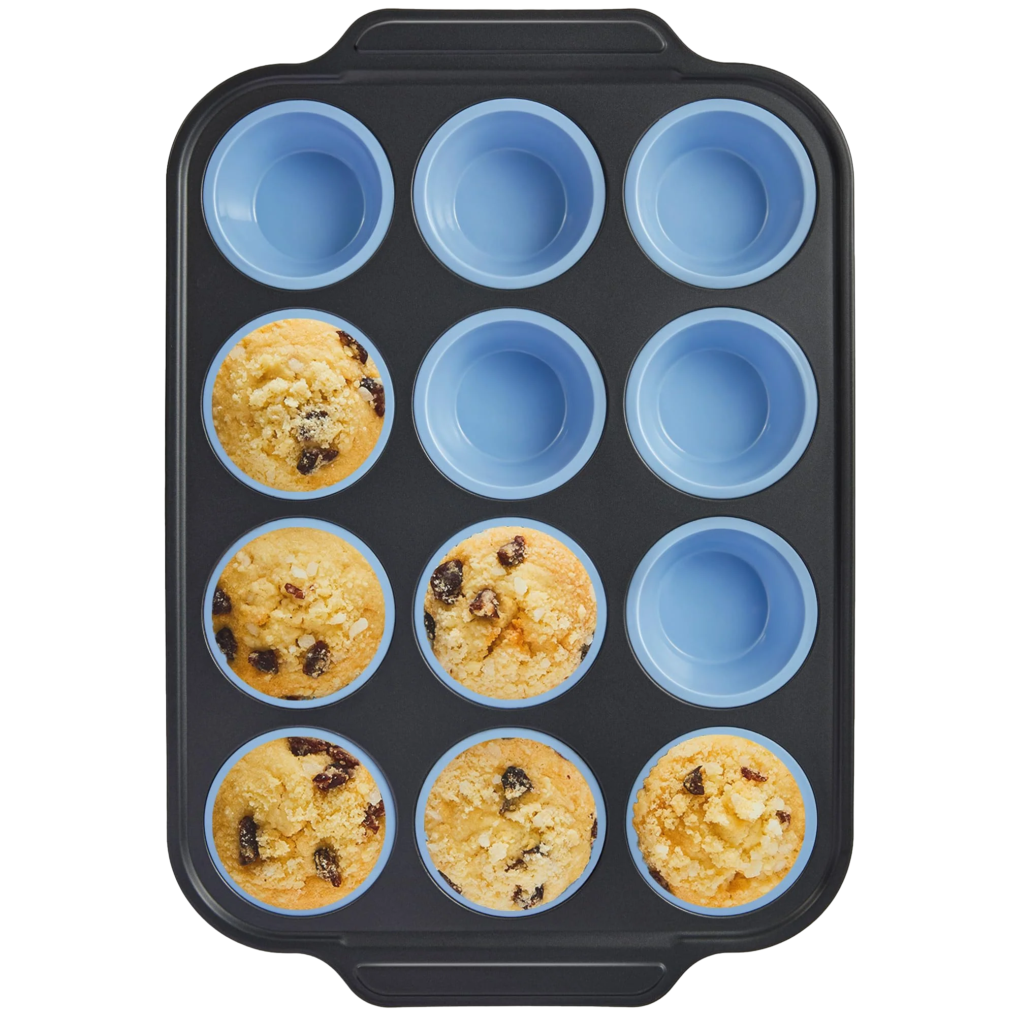 Silicone muffin and cupcake pan with carbon steel frame, 12 cup, sky blue