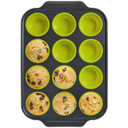 Silicone muffin and cupcake pan with carbon steel frame, 12 cup, yellow green