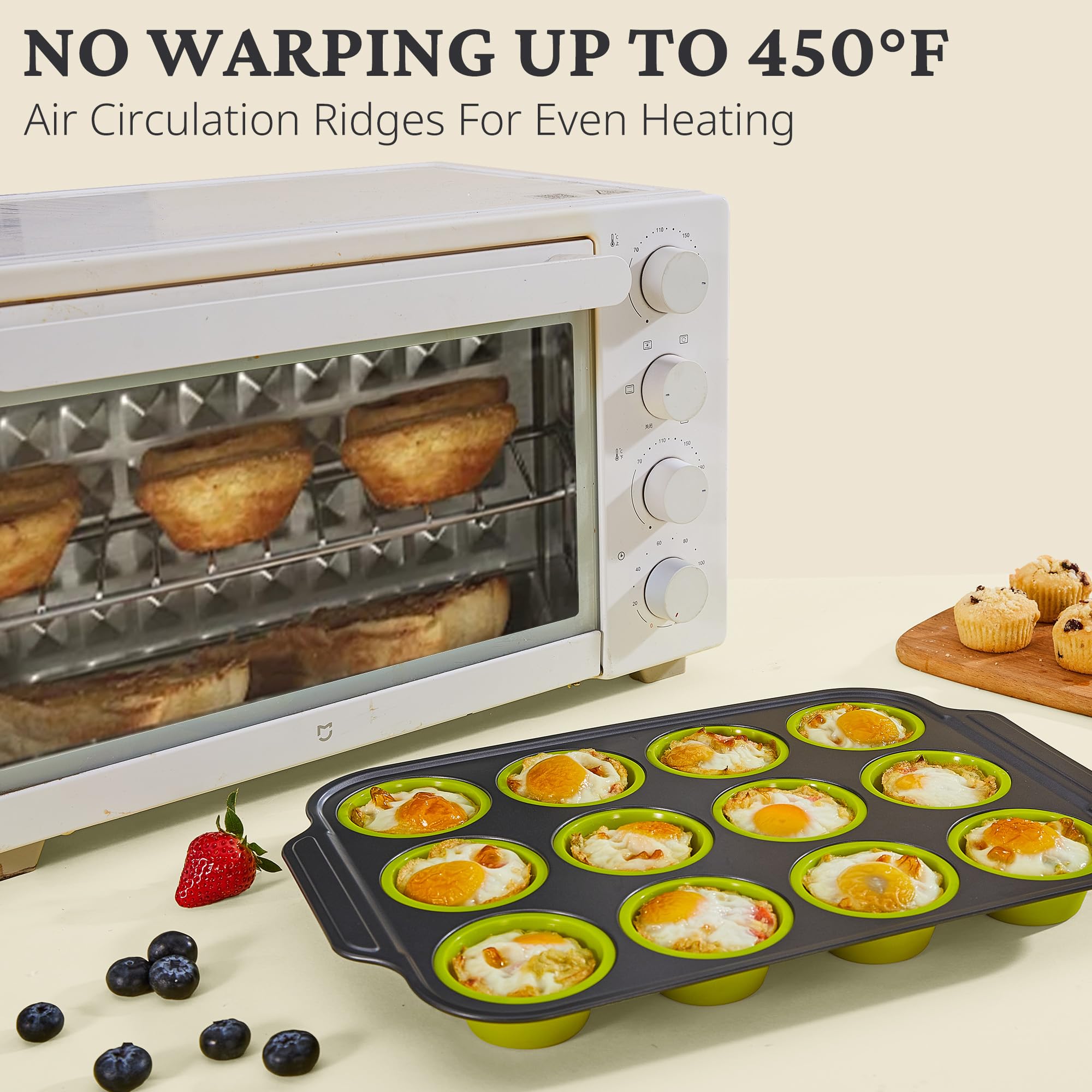 Silicone muffin and cupcake pan with carbon steel frame, 12 cup, yellow green