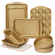 Wave texture nonstick bakeware set with nine essential pieces designed for even heating and reduced oil contact