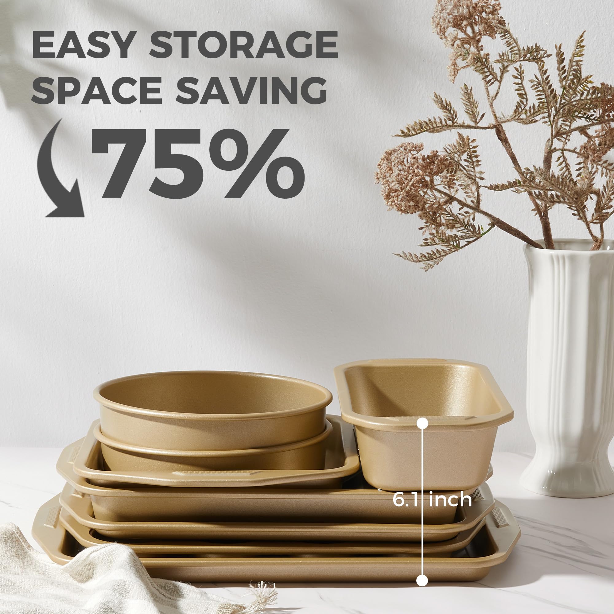 Wave texture nonstick bakeware set with nine essential pieces designed for even heating and reduced oil contact